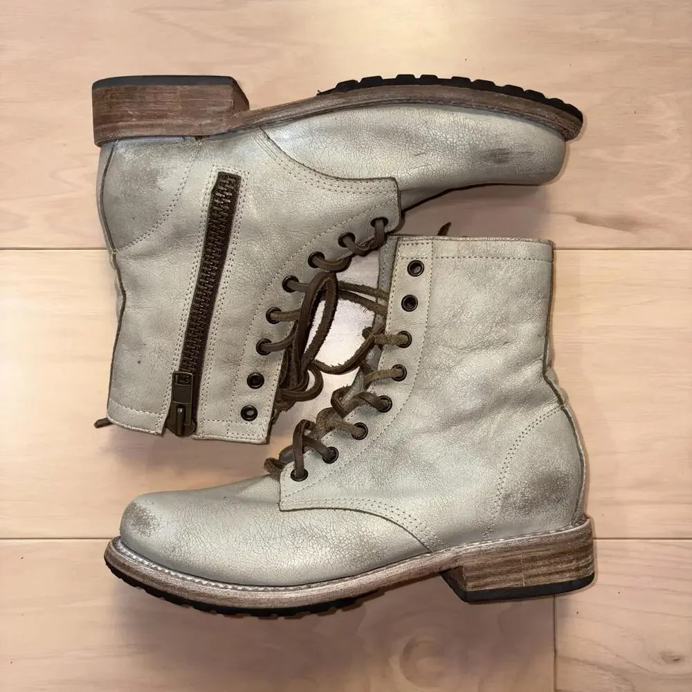 Freebird by Steven Womens Manchester Leather Combat Boots Taupe Distressed 8 - Picture 3 of 8